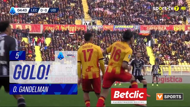 GOLO! Lecce, O. Gandelman aos 5', Lecce 1-0 Udinese