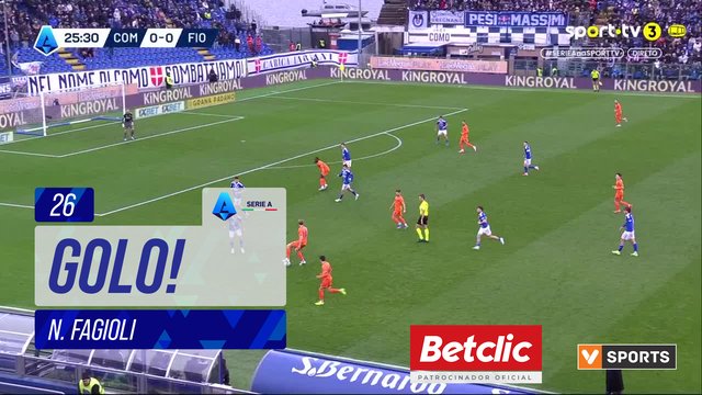 GOLO! Fiorentina, N. Fagioli aos 26', Como 0-1 Fiorentina
