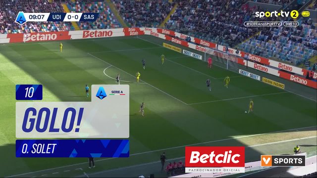 GOLO! Udinese, O. Solet aos 10', Udinese 1-0 Sassuolo
