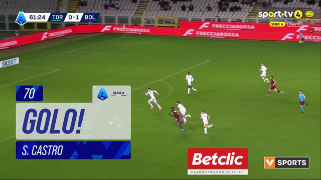 GOLO! Bologna, S. Castro aos 70', Torino 1-2 Bologna