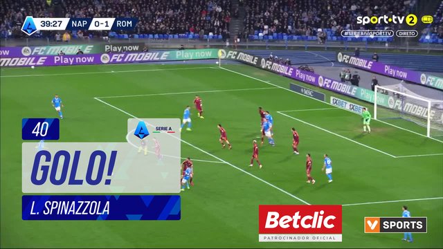 GOLO! Napoli, L. Spinazzola aos 40', Napoli 1-1 Roma