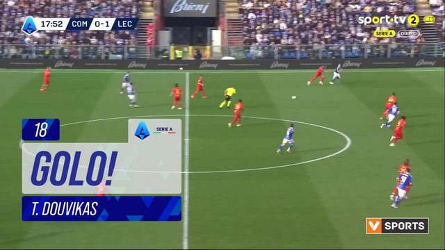 GOLO! Como, T. Douvikas aos 18', Como 1-1 Lecce