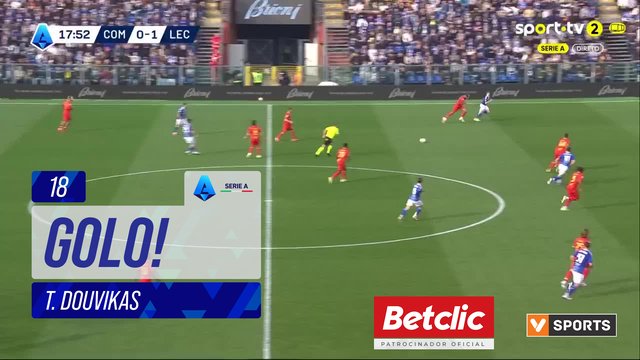GOLO! Como, T. Douvikas aos 18', Como 1-1 Lecce