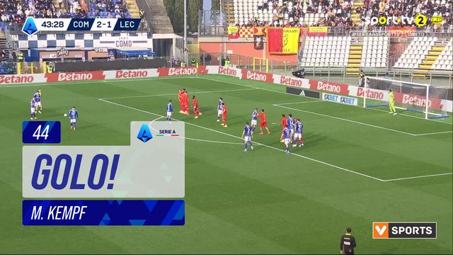 GOLO! Como, M. Kempf aos 44', Como 3-1 Lecce