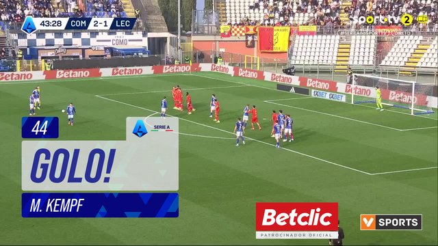 GOLO! Como, M. Kempf aos 44', Como 3-1 Lecce
