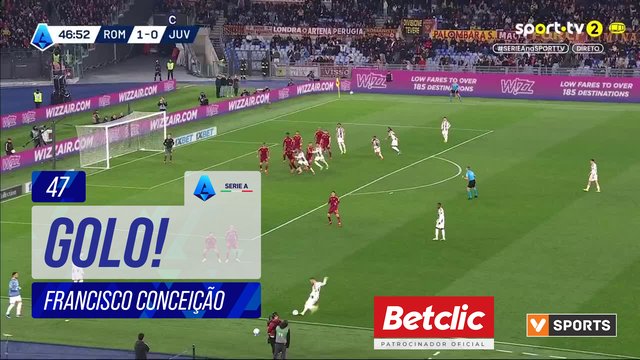 GOLO! Juventus, Francisco Conceição aos 47', Roma 1-1 Juventus