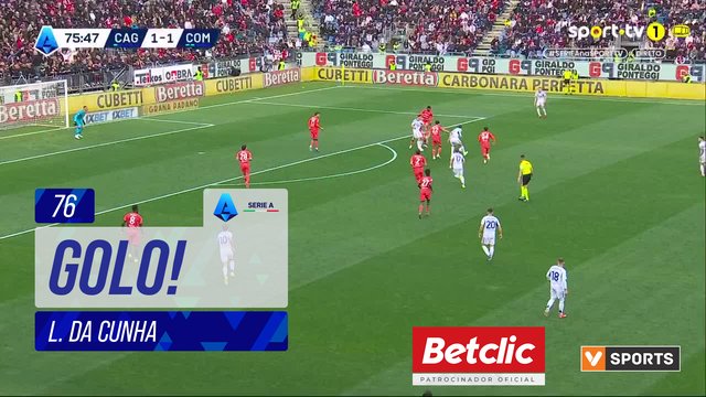 GOLO! Como, L. Da Cunha aos 76', Cagliari 1-2 Como