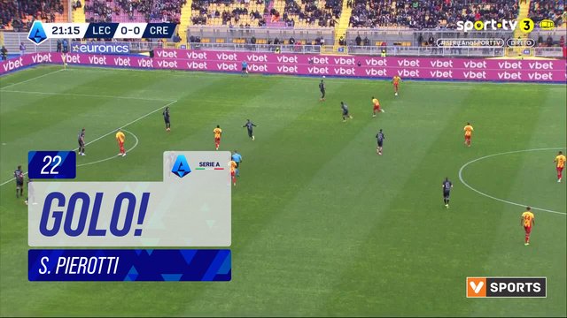 GOLO! Lecce, S. Pierotti aos 22', Lecce 1-0 Cremonese