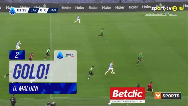 GOLO! Lazio, D. Maldini aos 2', Lazio 1-0 Sassuolo