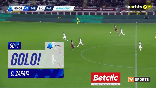 GOLO! Torino, D. Zapata aos 90'+1', Torino 4-1 Parma