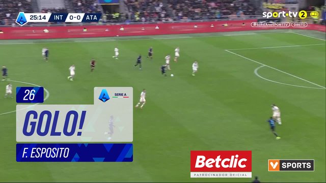 GOLO! Internazionale, F. Esposito aos 26', Internazionale 1-0 Atalanta