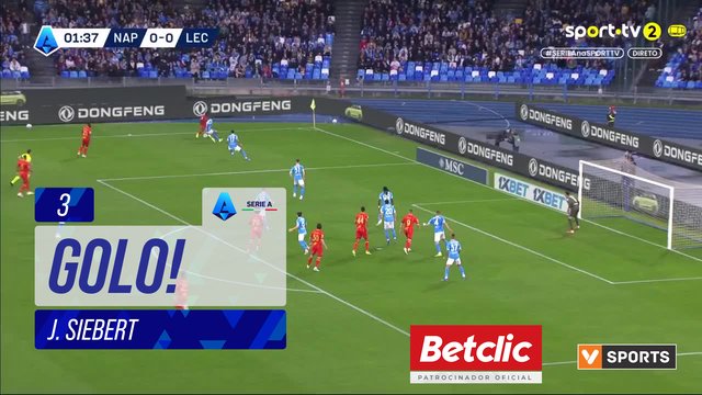 GOLO! Lecce, J. Siebert aos 3', Napoli 0-1 Lecce