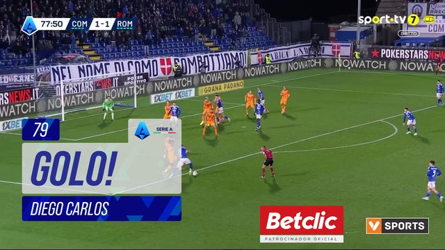 GOLO! Como, Diego Carlos aos 79', Como 2-1 Roma