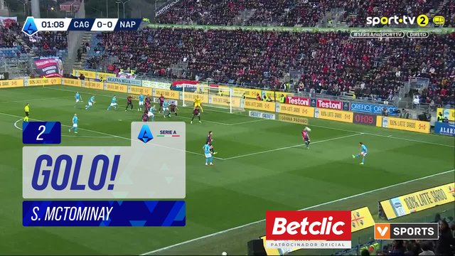 GOLO! Napoli, S. McTominay aos 2', Cagliari 0-1 Napoli