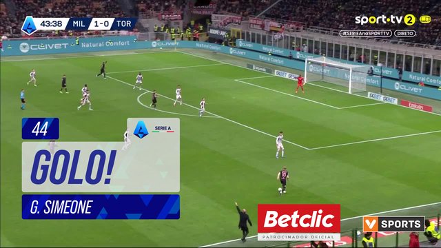 GOLO! Torino, G. Simeone aos 44', Milan 1-1 Torino