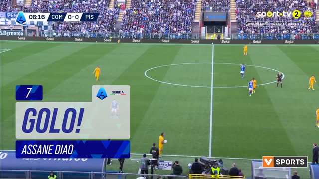 GOLO! Como, Assane Diao aos 7', Como 1-0 Pisa