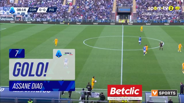 GOLO! Como, Assane Diao aos 7', Como 1-0 Pisa