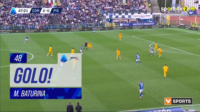 GOLO! Como, M. Baturina aos 48', Como 3-0 Pisa