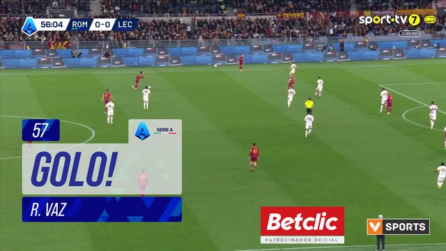 GOLO! Roma, R. Vaz aos 57', Roma 1-0 Lecce