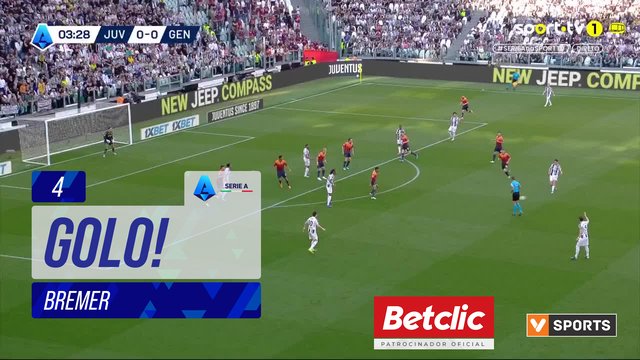 GOLO! Juventus, Bremer aos 4', Juventus 1-0 Genoa