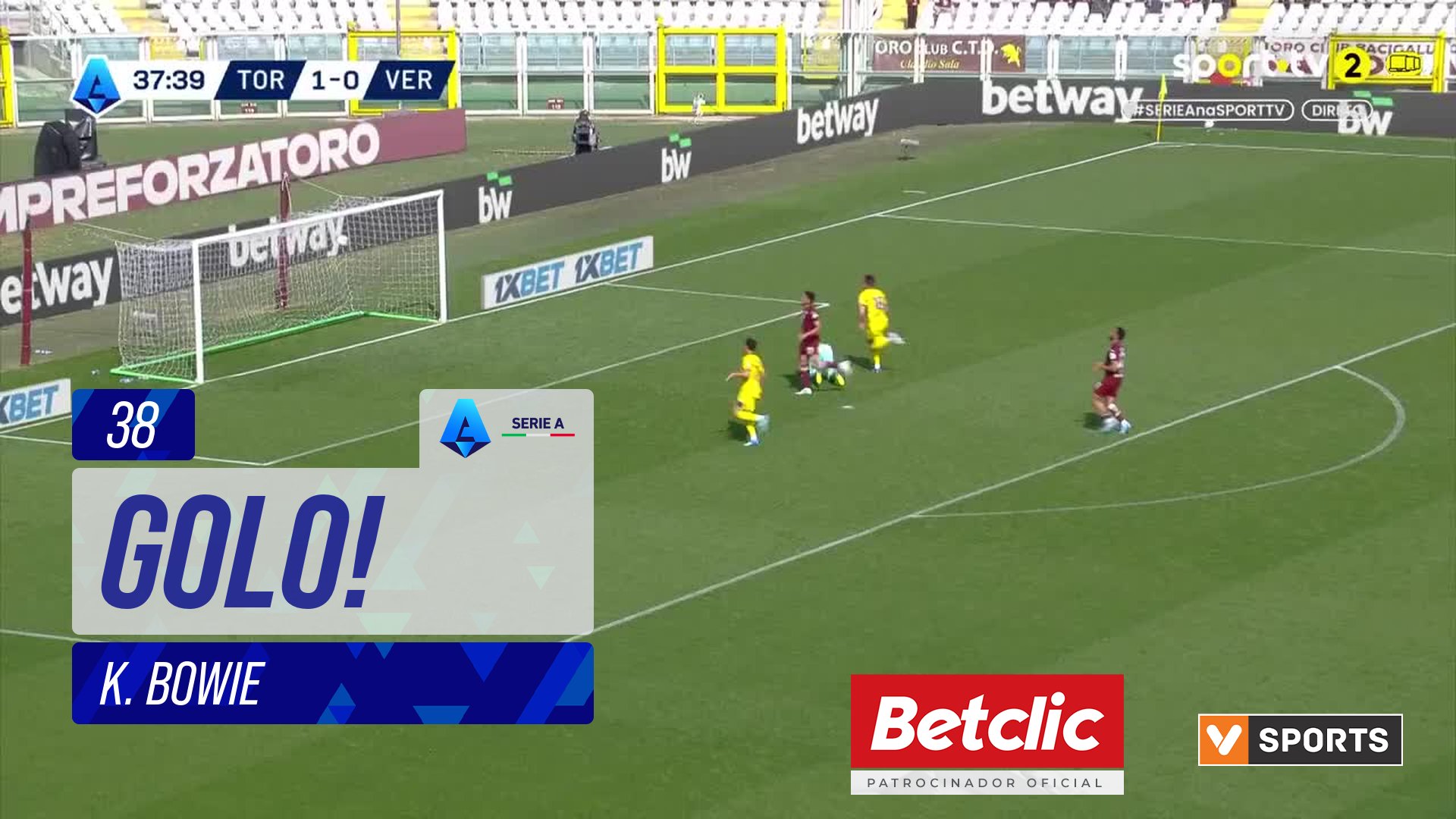 GOLO! Verona, K. Bowie aos 38', Torino 1-1 Verona