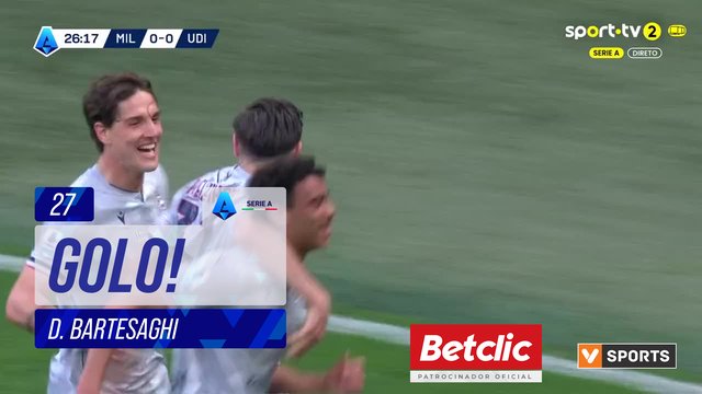 GOLO! Udinese, D. Bartesaghi (p.b.) aos 27', Milan 0-1 Udinese