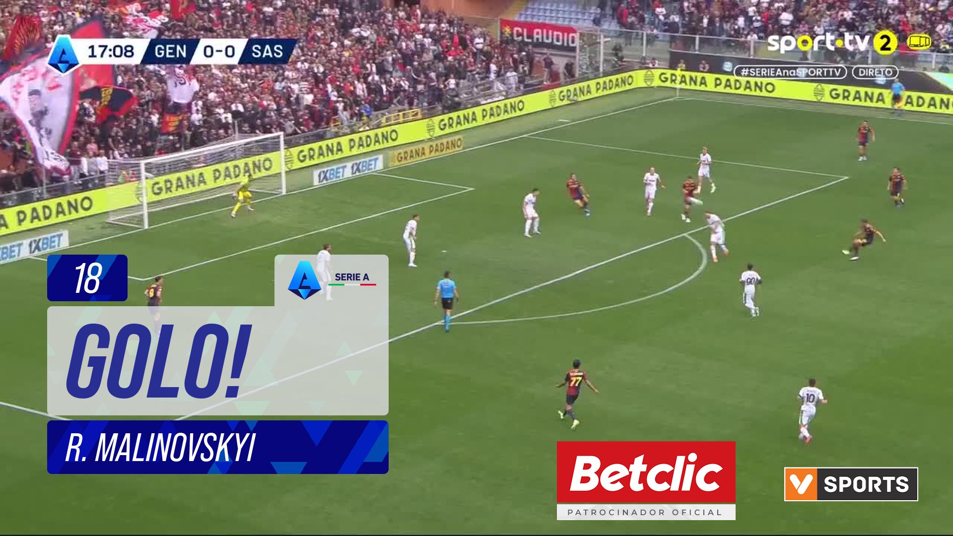 GOLO! Genoa, R. Malinovskyi aos 18', Genoa 1-0 Sassuolo