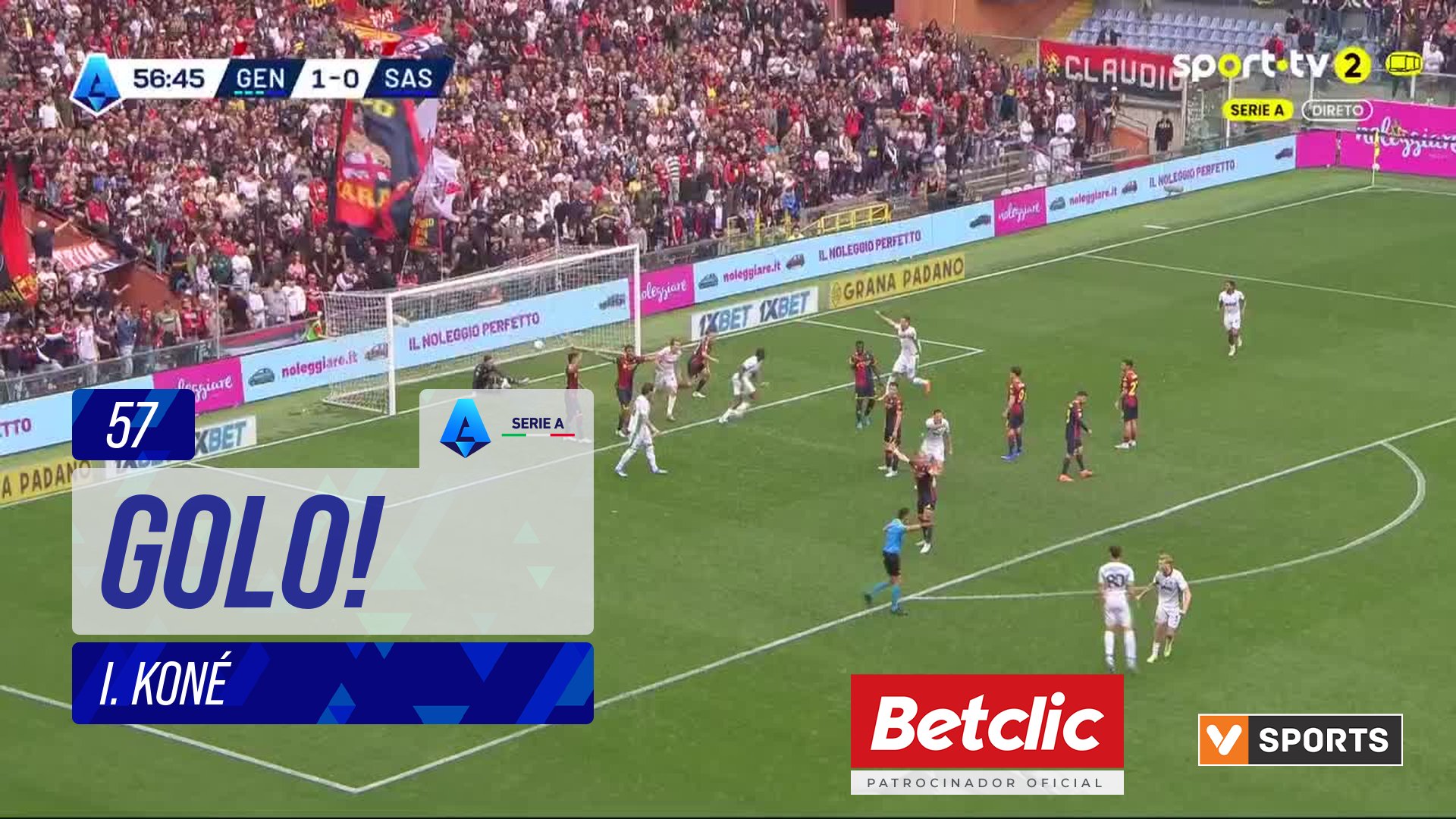 GOLO! Sassuolo, I. Koné aos 57', Genoa 1-1 Sassuolo