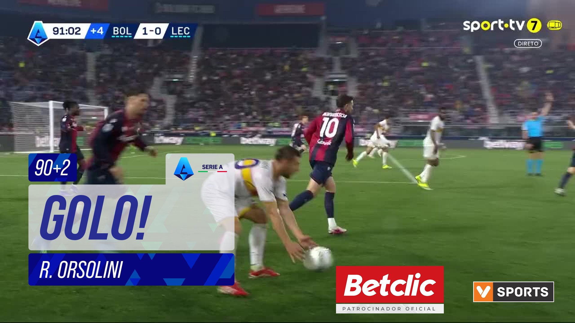 GOLO! Bologna, R. Orsolini aos 90'+2', Bologna 2-0 Lecce