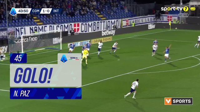 GOLO! Como, N. Paz aos 45', Como 2-0 Internazionale