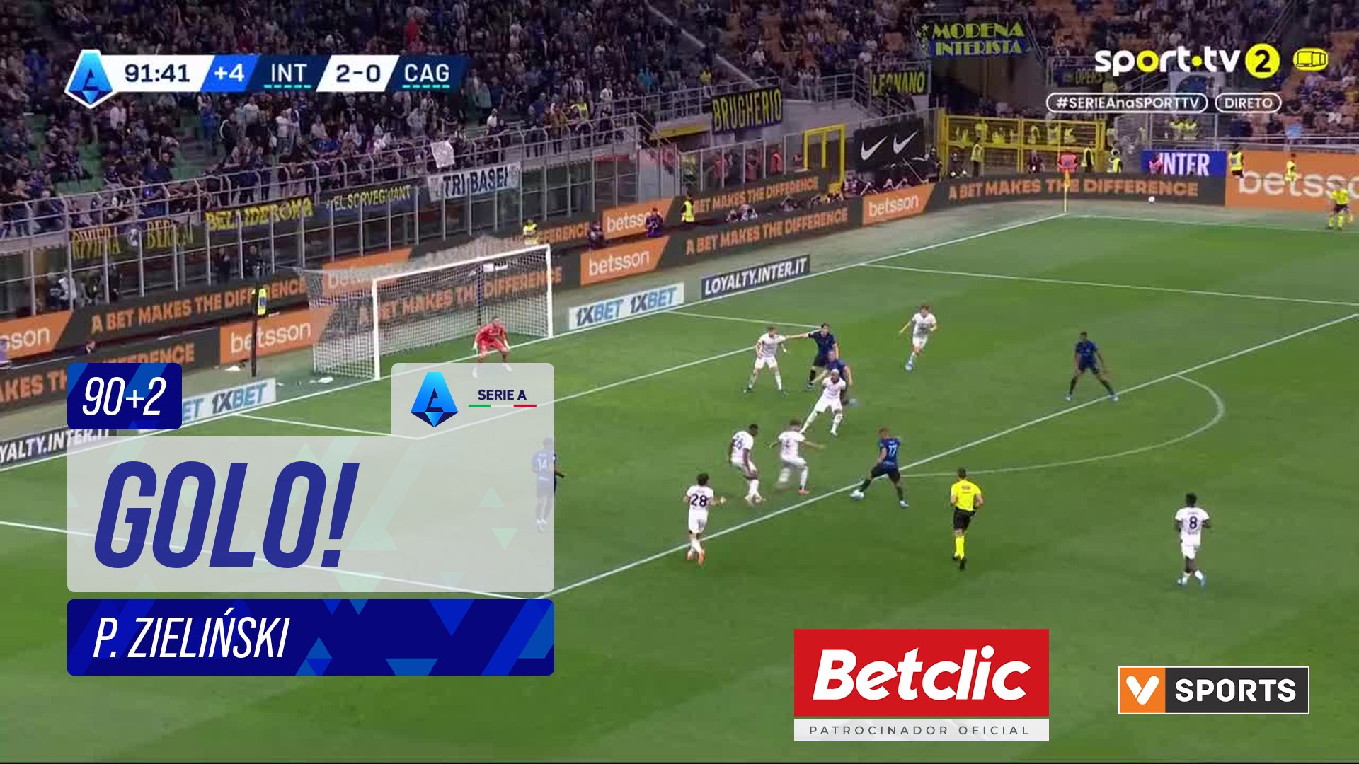 GOLO! Internazionale, P. Zieli?ski aos 90'+2', Internazionale 3-0 Cagliari