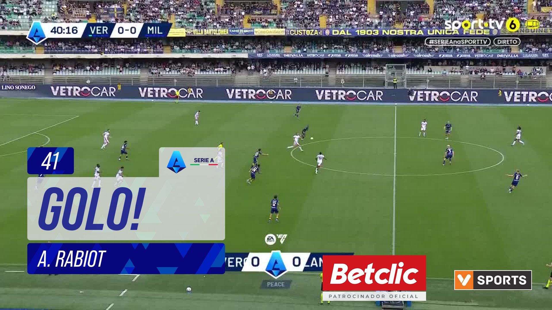 GOLO! Milan, A. Rabiot aos 41', Verona 0-1 Milan