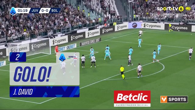GOLO! Juventus, J. David aos 2', Juventus 1-0 Bologna