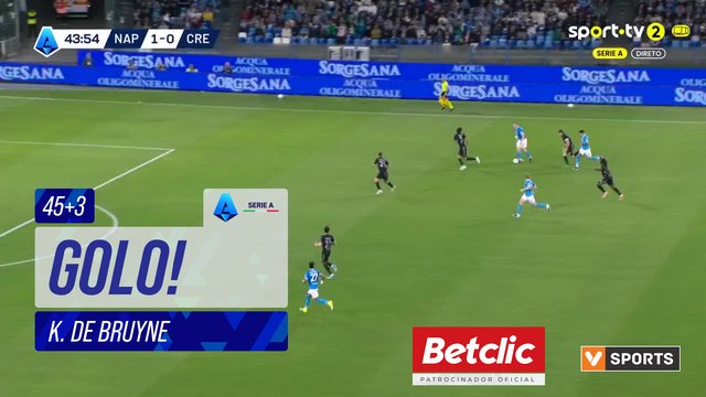 GOLO! Napoli, K. De Bruyne aos 45'+3', Napoli 3-0 Cremonese