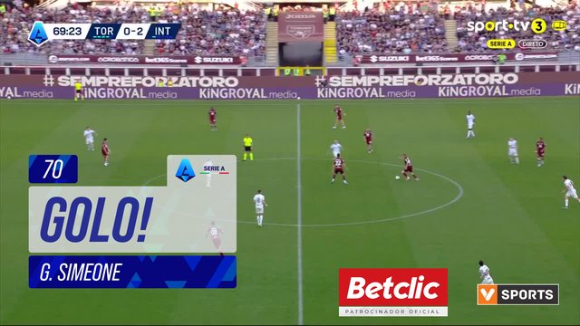 GOLO! Torino, G. Simeone aos 70', Torino 1-2 Internazionale