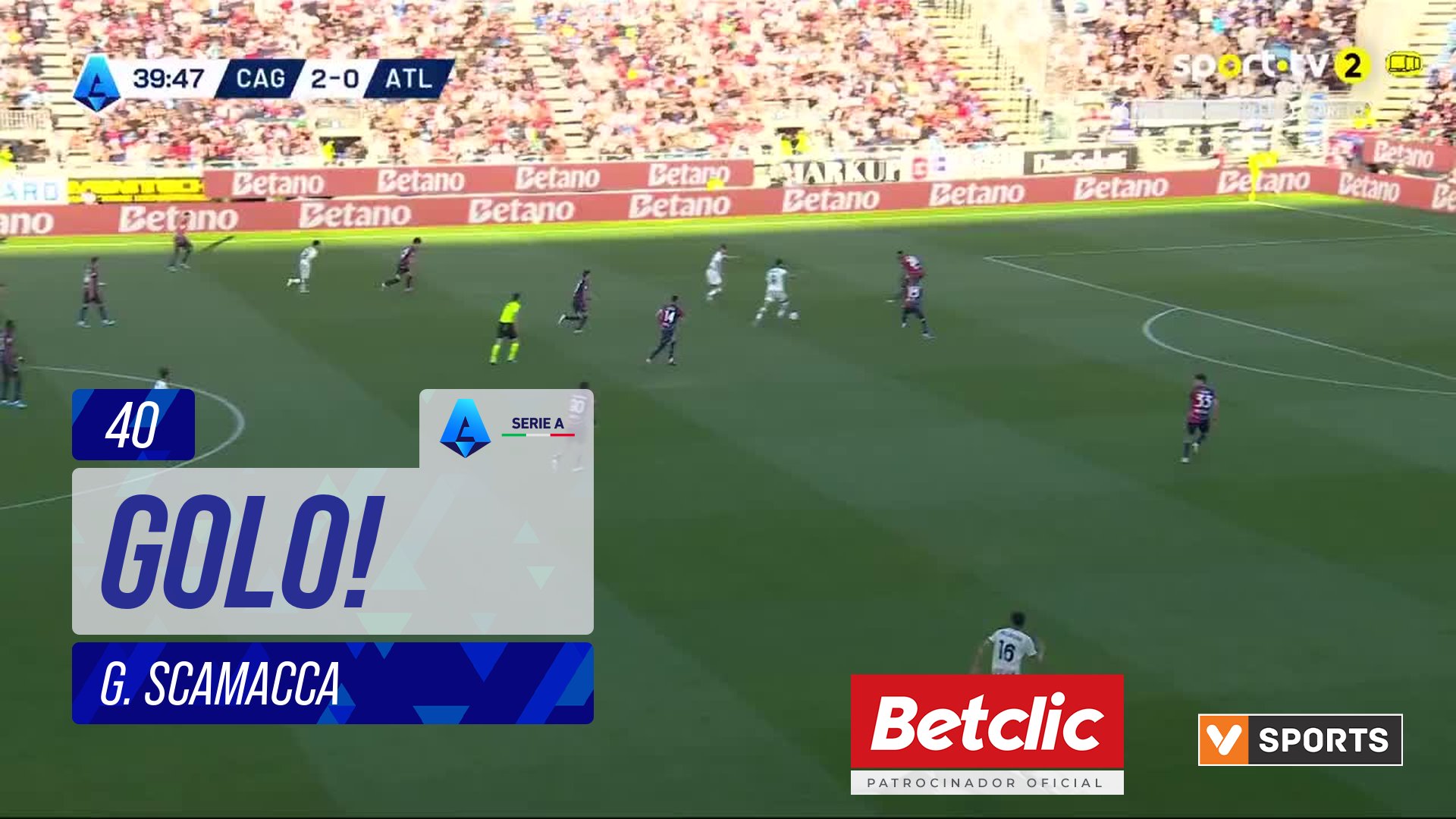 GOLO! Atalanta, G. Scamacca aos 40', Cagliari 2-1 Atalanta