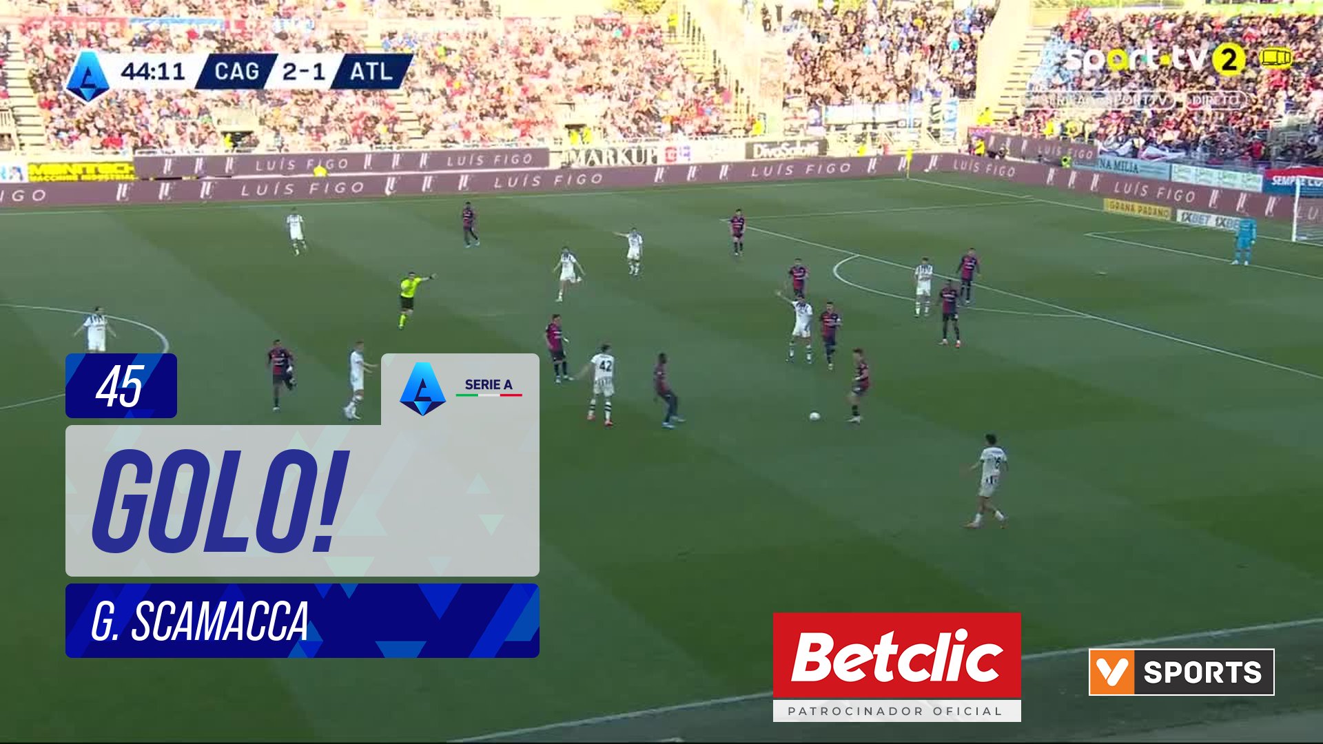 GOLO! Atalanta, G. Scamacca aos 45', Cagliari 2-2 Atalanta