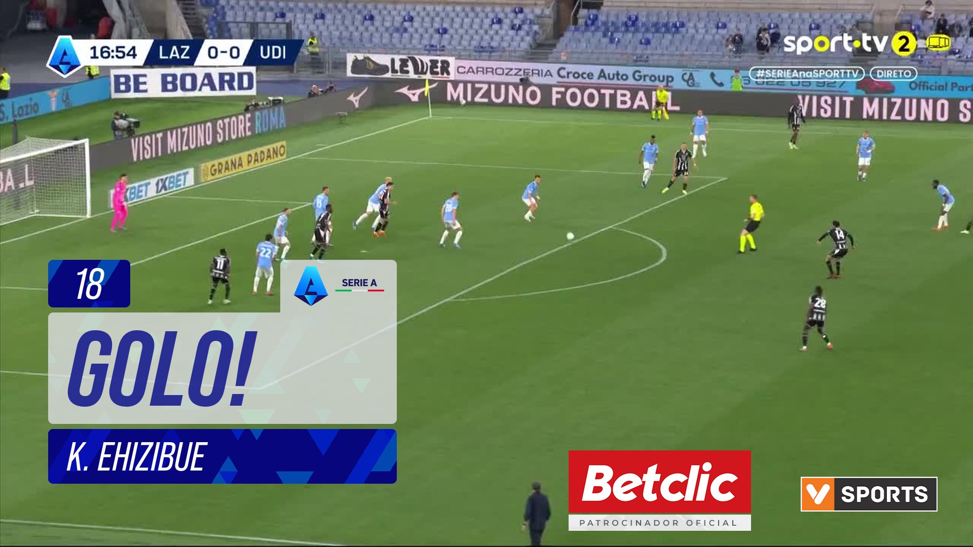 GOLO! Udinese, K. Ehizibue aos 18', Lazio 0-1 Udinese