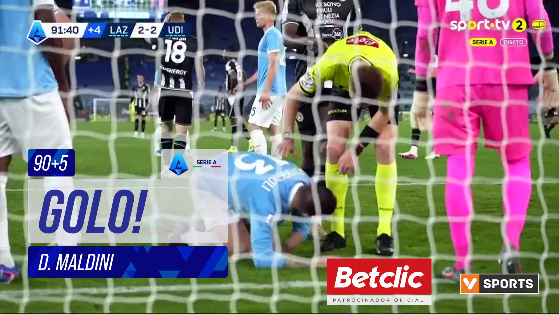 GOLO! Lazio, D. Maldini aos 90'+5', Lazio 3-3 Udinese