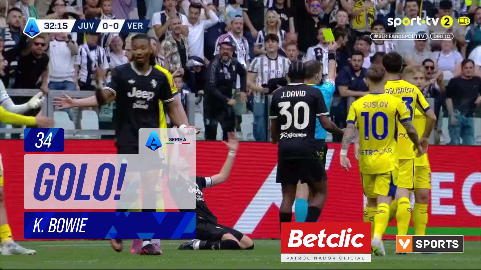 GOLO! Verona, K. Bowie aos 34', Juventus 0-1 Verona