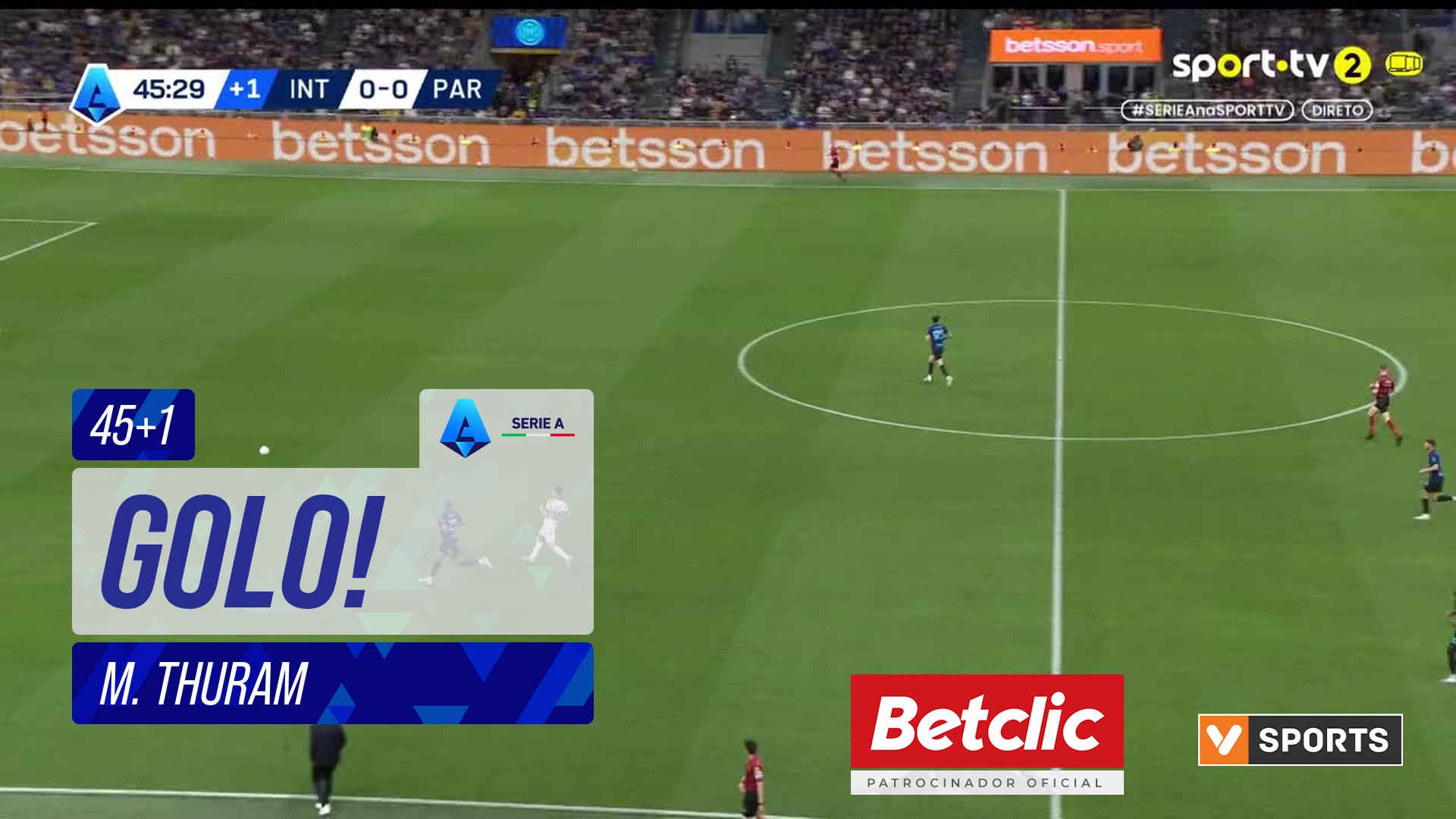 GOLO! Internazionale, M. Thuram aos 45'+1', Internazionale 1-0 Parma