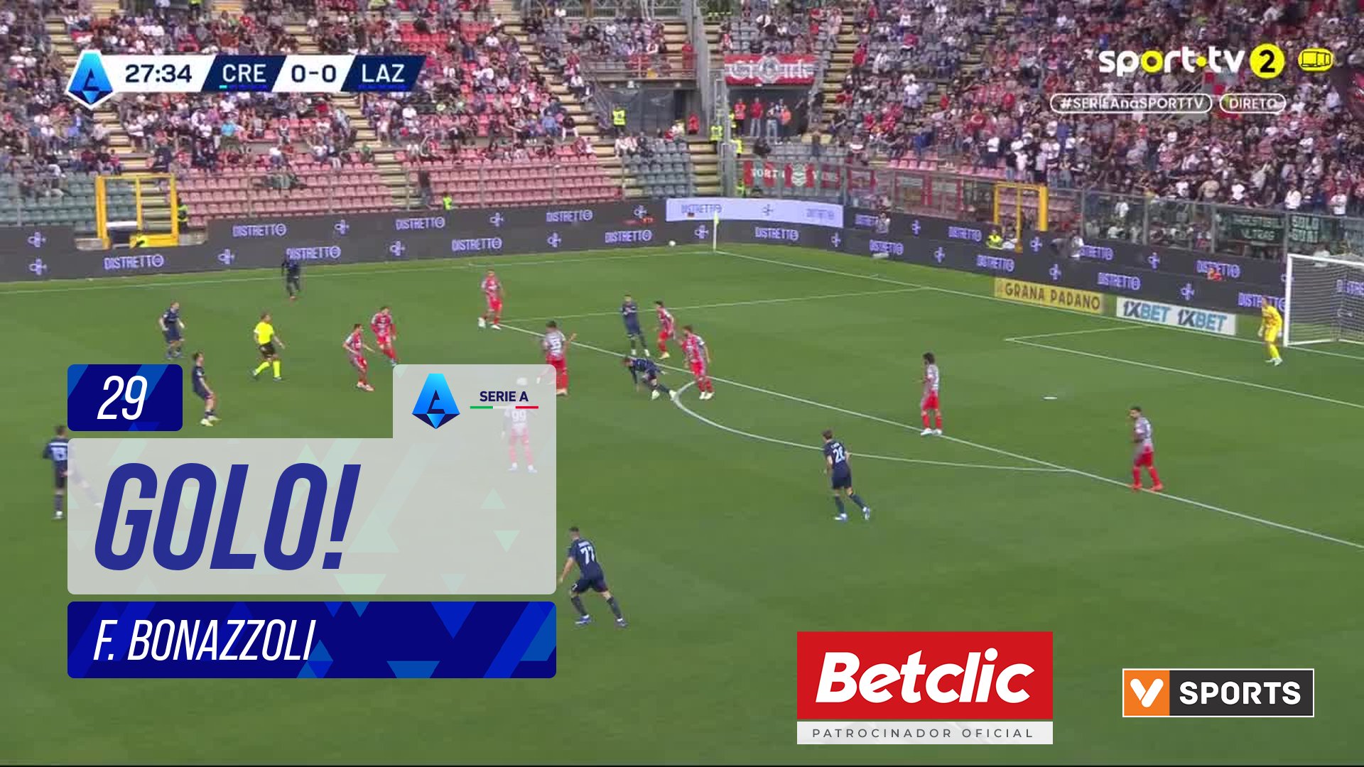 GOLO! Cremonese, F. Bonazzoli aos 29', Cremonese 1-0 Lazio