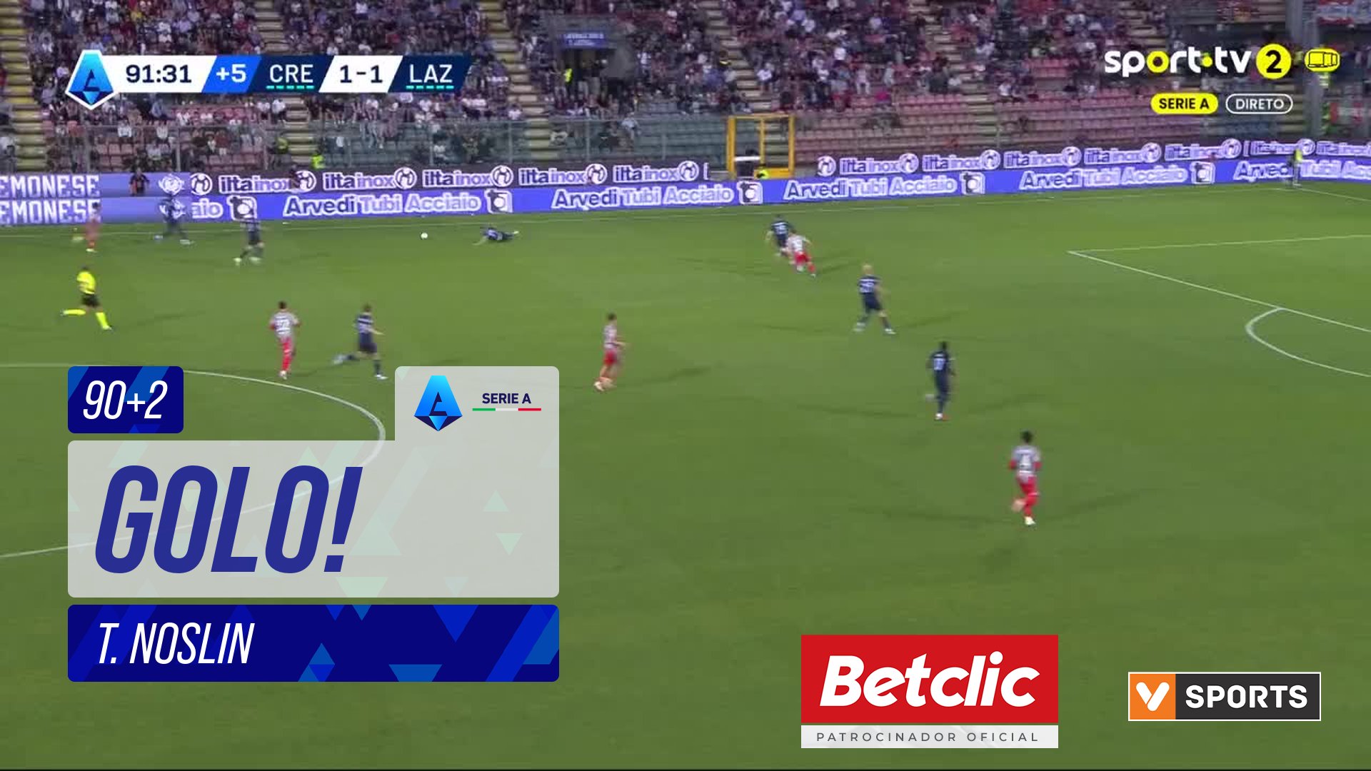 GOLO! Lazio, T. Noslin aos 90'+2', Cremonese 1-2 Lazio