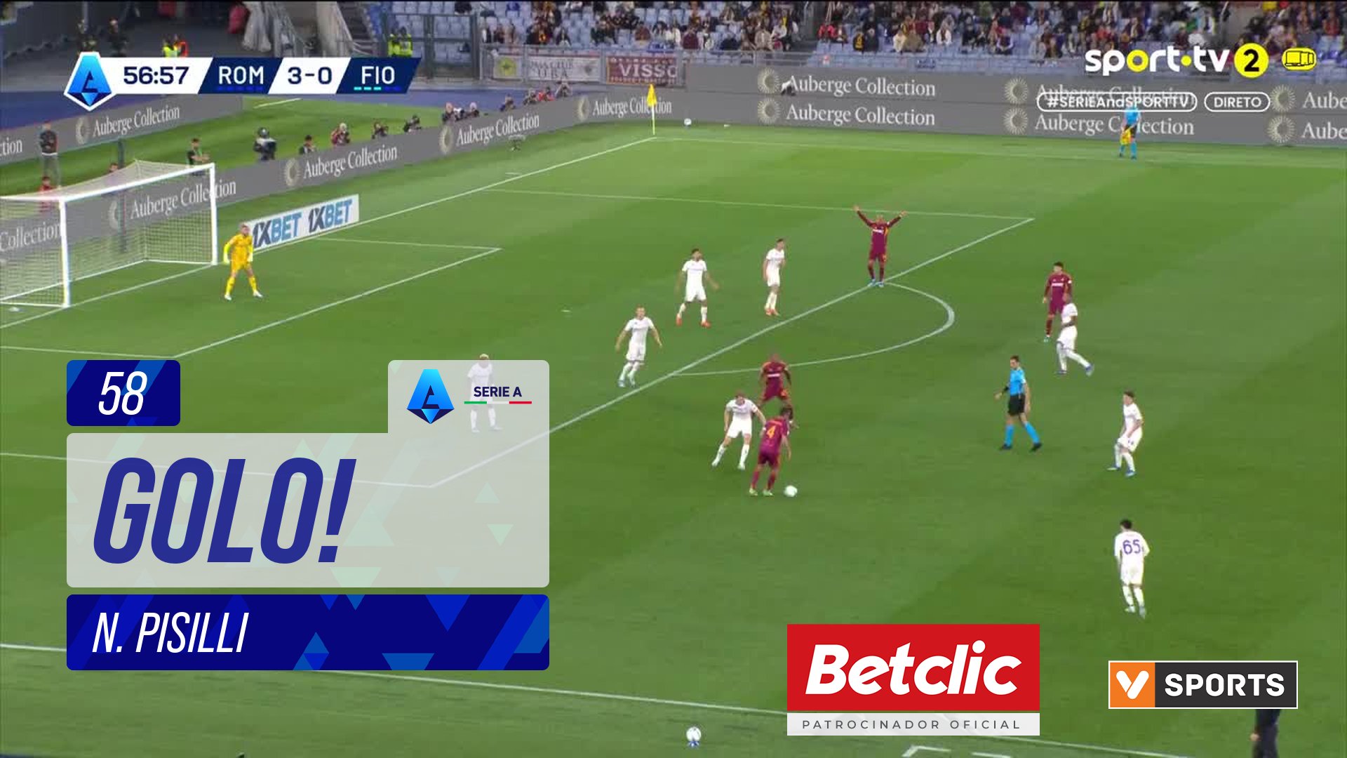 GOLO! Roma, N. Pisilli aos 58', Roma 4-0 Fiorentina