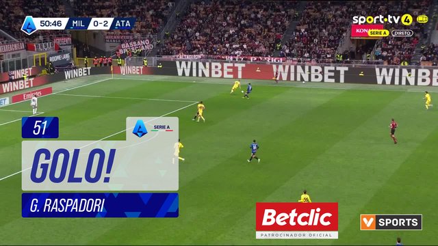 GOLO! Atalanta, G. Raspadori aos 51', Milan 0-3 Atalanta