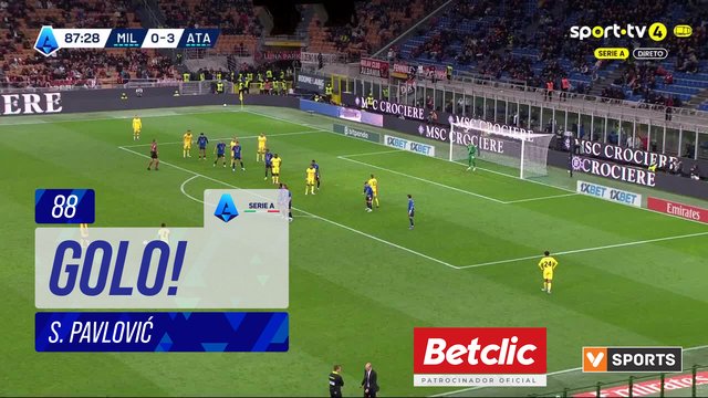 GOLO! Milan, S. Pavlović aos 88', Milan 1-3 Atalanta
