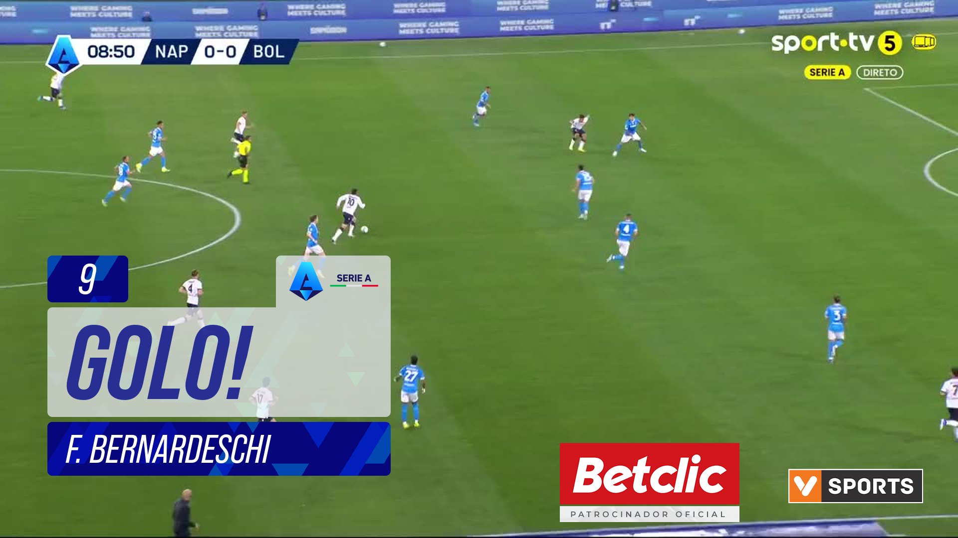 GOLO! Bologna, F. Bernardeschi aos 9', Napoli 0-1 Bologna