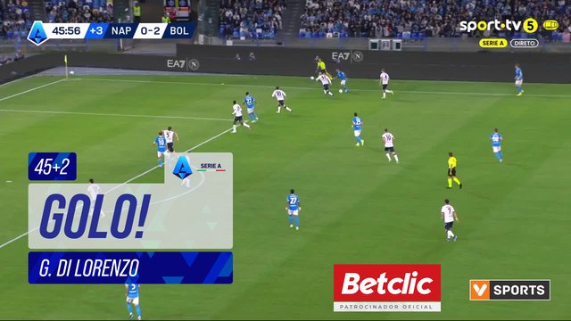 GOLO! Napoli, G. Di Lorenzo aos 45'+2', Napoli 1-2 Bologna