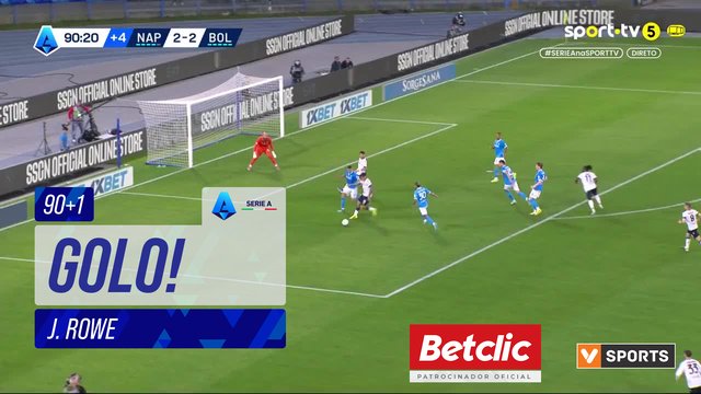 GOLO! Bologna, J. Rowe aos 90'+1', Napoli 2-3 Bologna