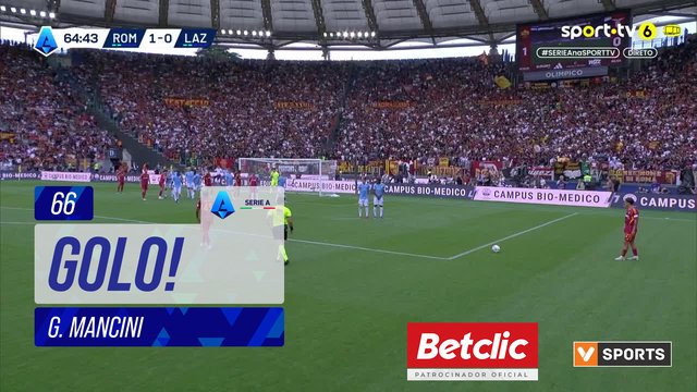 GOLO! Roma, G. Mancini aos 66', Roma 2-0 Lazio